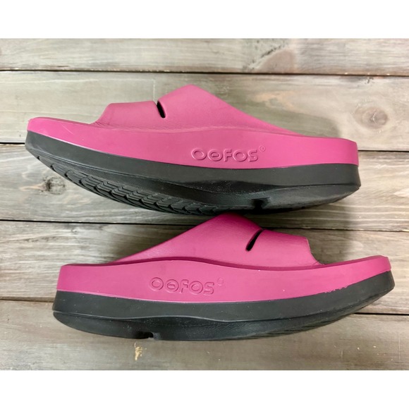 OOFOS OOahh Sport Slide Sandals Women's Size 9 Pink Black Comfort Recovery - Picture 3 of 11